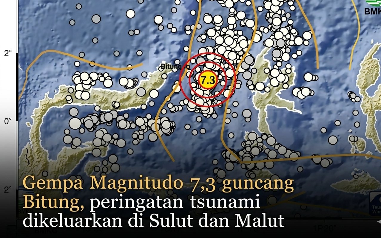 Bitung Diguncang Gempa Magnitudo 7,3. Warga Manado Panik, BMKG Keluarkan Peringatan Tsunami.